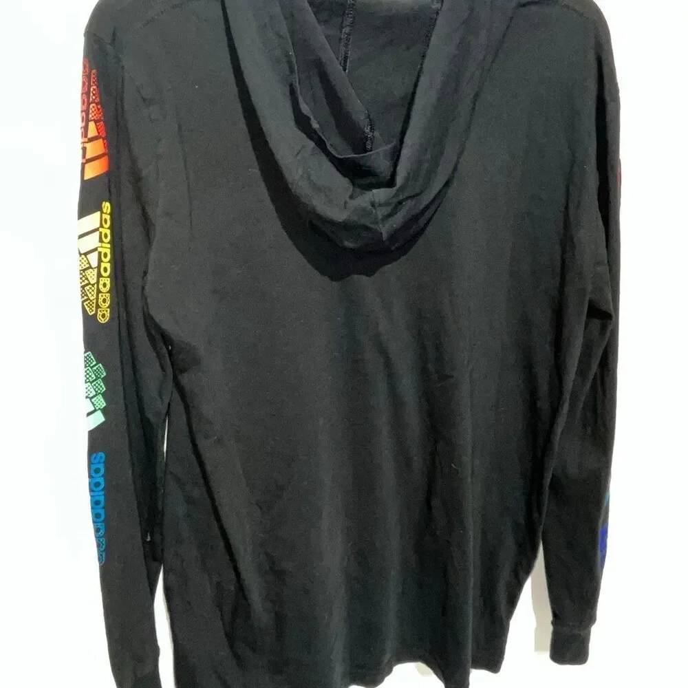 Adidas Men's Black Multicolor Badge Cassette‎ Tape Long Sleeve Hooded Tee Large